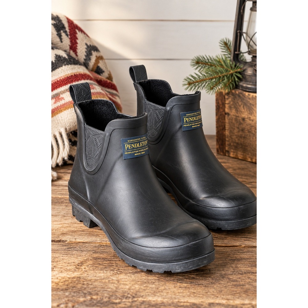Pendleton Black Embossed Chelsea Rain Boots Waterproof Lined Size 7 Gorpcore